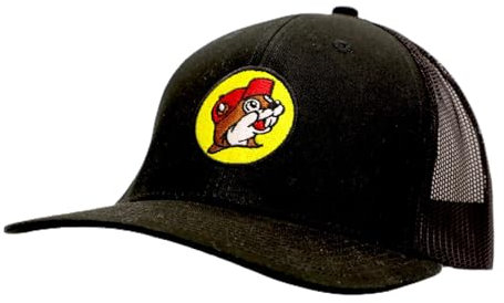 Buc-ee's Verstellbare Snapback-Trucker-Mütze mit dem Biber-Logo auf der Vorderseite, Einheitsgröße, Schwarz, Einheitsgröße