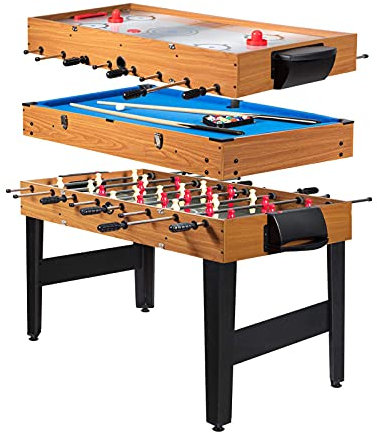 Multi-Spieltisch, 3-in-1 48-Zoll-Kombi-Spieltisch mit Fußball, Billard, Slide-Hockey, Tischfußball aus Holz, perfekt für Spielzimmer, Spielhallen, Bars, Partys, F