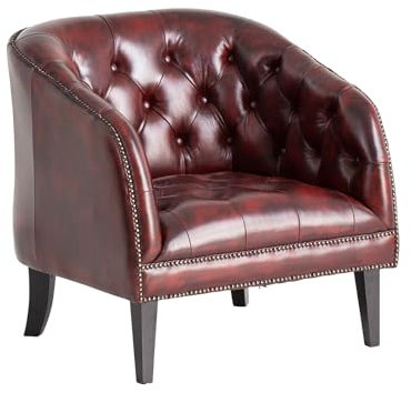 Woodkings Chesterfield Sessel Oakland | stylischer Armlehnsessel aus rotem Echtleder | Ideal für Wohnzimmer, Büro oder Club | Clubsessel Stilvolles Design, Handarbeit