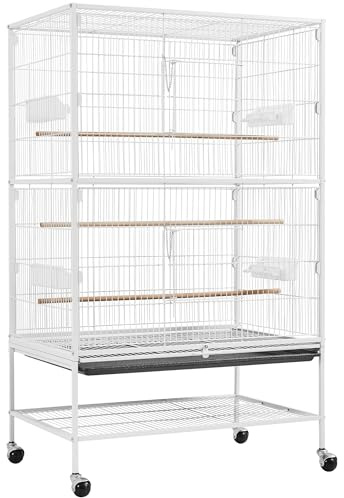 Abician Voliere Oiseaux sur Pied Grand Cage Oiseaux sur roulettes en Métal Cage à Oiseaux pour Perroquet Perruches 79 x 52 x 132 cm Blanc