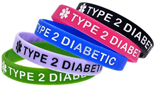 Itonash 5 Stück Weiche Silikon-Armbänder für Diabetiker, Typ 2, Medizinische Alarm-ID-Armbänder für Diabetes, Notfall-Armbänder für die Tägliche Erinnerung