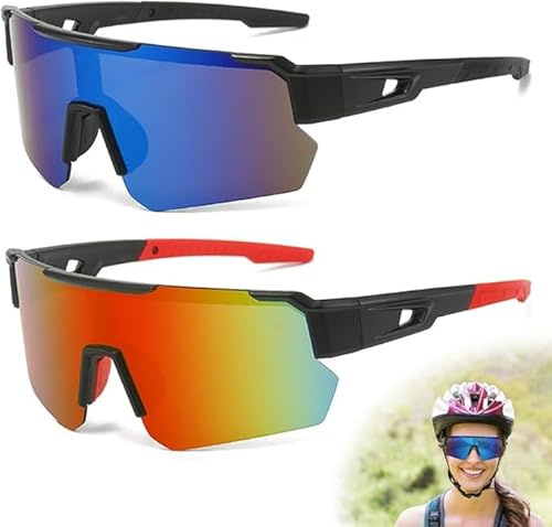 DAJASD Schnelle Brille Rave, 2 Stück Sport Sonnenbrille, Polarisiert Fahrradbrille, Fahrradbrille Winddicht, UV400 Schutzbrille, Schnelle Brille für Herren Damen für Angeln Rennrad Sport