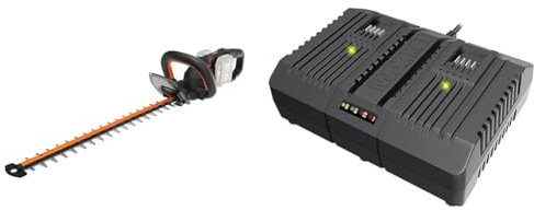 WORX WG286E.9 Nitro Profi Akku Heckenschere 40V & WA3883 Dual-Ladegerät – gleichzeitige Aufladen von 2X WORX 20V Akkus – 4A Ladestrom – 2 Lademodi – für alle PowerShare