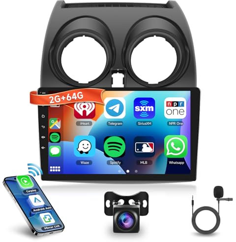 VECHTEL 2G+64G Radio Coche Android 15 para Nissan Qashqai J10 2006-2016 con 9 Pulgadas HD Pantalla Táctil Autoradio con CarPlay Inalámbrico y Android Auto GPS Wi-Fi 2USB Bluetooth Radio FM RDS Cámara
