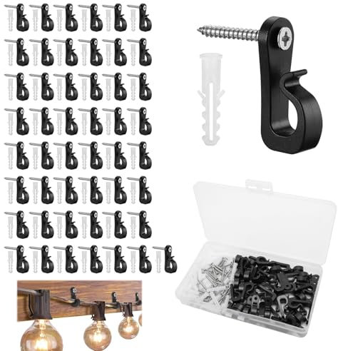 Weniubit 20 unidades Mini Fairy Light – Ganchos de rosca para exteriores, luz de Navidad, gancho para colgar en el jardín, guirnalda de luces LED y decoración de fiesta de Navidad, color negro