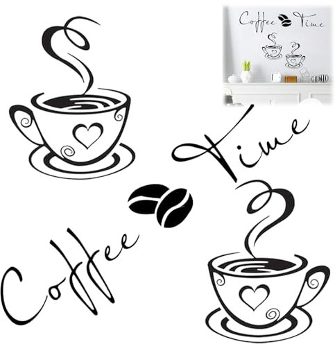 HANIUTTY Cuisine décor Autocollants Stickers, café Temps Tasses et Haricots peler et Coller Papier Peint, Tasse à Café Design Autocollants Mur Maison Stickers Cuisine Restaurant Décor