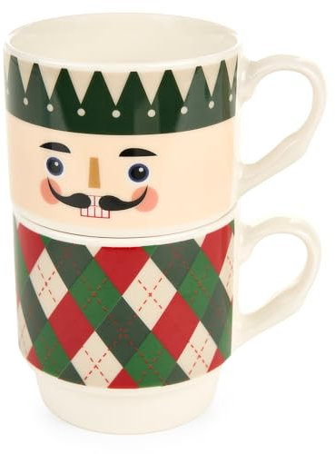 Nuvole di Stoffa Set due Tazze natalizie impilabili in porcellana con soldato schiaccianoci Winter Wish 305 ml 4 varianti (2pz) D