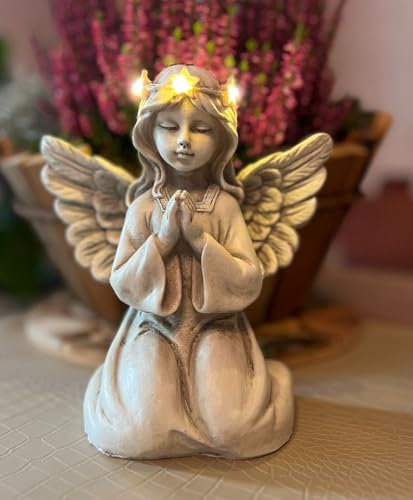 AURUM Engel Figur mit LED-Beleuchtung, Dekofigur Schutzengel Grabdeko Grabschmuck Grabengel Dekoengel