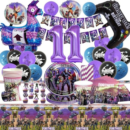 Bemoseng Decoration Anniversaire Jeu Vidéo 11 Ans, Décoration Ballons Jeu Vidéo, Gaming Party Supplies, Anniversaire Vaisselle Fête Set, Party Vaisselle, Fournitures de Fête de Jeu Vidéo
