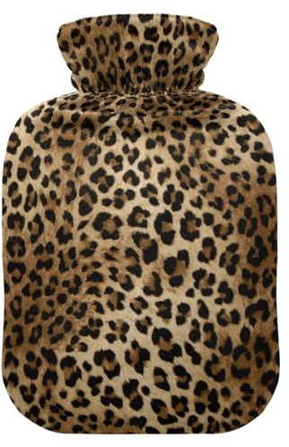 Hot Water Bottle with Cover, Leopard Print Animal 2L Leakproof Hot Water Bag for Hand Feet Warmer, Neck, Shoulder, Back, Muscle Pain Relief, Cold Compress