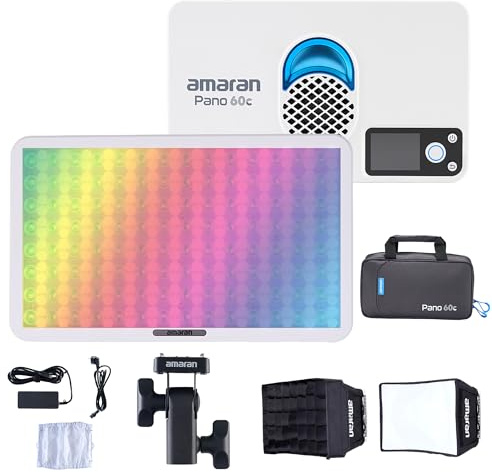 Amaran Pano 60c Kit RGBWW LED Panneau Lumineux 60W CCT 2300K-10000K avec Ace Lock Montage Rapide Softbox Diffuseur APP Contrôle 12 Photographie Effets d’éclairage