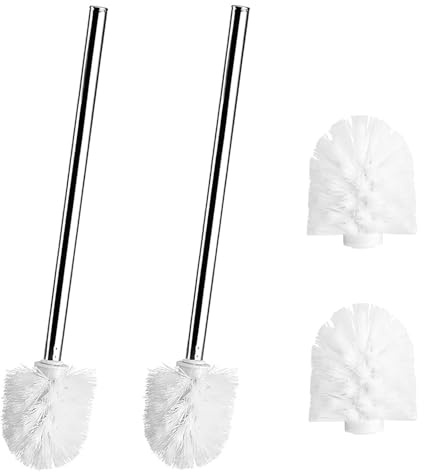 SIXHAOBU WC Bürstenkopf für Klobürsten, Ersatzkopf für Toilettenbürste mit langlebigen, 4 Stück Weiß Bürste mit 2 Edelstahlstiel, Bürstenkopf Ø 8.5 cm für das Badezimmer zu Hause oder im Hotel