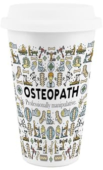 Purely Home Osteopath Ceramic Travel Mug - Gifts for Osteopaths - Reusable Silicone Lid Double-Walled Insulated Drinks Flask Cup