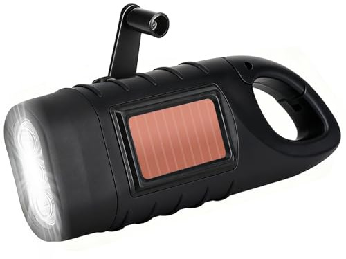LAIVIYA Taschenlampe Kurbel Solar Dynamo Taschenlampe Handkurbel Wiederaufladbare LED Dynamo Notlicht mit Karabiner Mini Kurbeltaschenlampe mit kurbel und Solarpanel für Freien Camping (Schwarz)