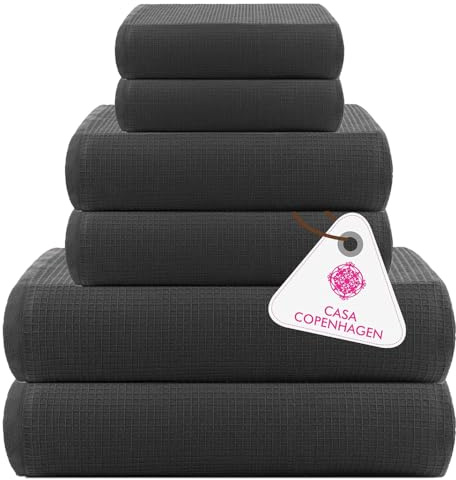 CASA COPENHAGEN 6-teiliges Badetuch-Geschenkset, 600 g/m², Pinengrau | waffle 100% reine ägyptische Baumwolle: 2 Badetücher, 2 Handtücher, 2 Waschlappen(Geschenkset Damen & Herren)