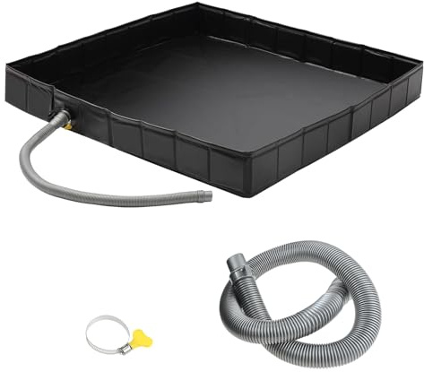 DRELD Camping Shower Tray Foldable, 40x40 Shower Base with 39in Drain Pipe | RV/Pet Bath Mat for Indoor & Outdoor Use