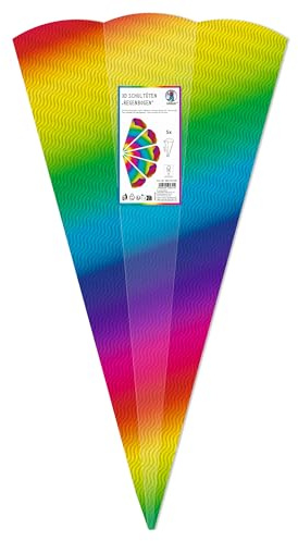 Ursus 984 00 99F - 3D Schultüten Regenbogen, 5 Stück, Rohlinge aus 3D-Colorwellpappe, 6-eckig, Höhe ca. 68 cm, Durchmesser ca. 20 cm, zum Selbstbasteln, für die Einschulung