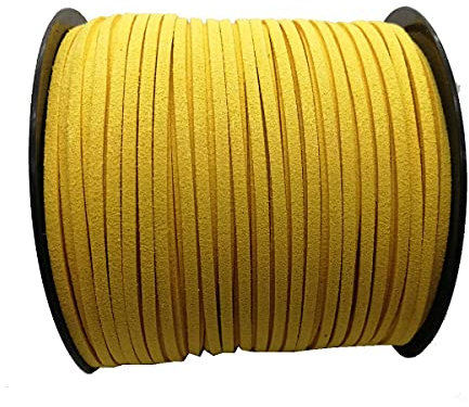 Pamir Tong 100 Yards 2.6mm Suede Leather Cords Leather Lace Flat Faux Suede Cord String Thread Velvet Cord for Necklace, Bracelet, Beading and DIY Crafts (Gold)