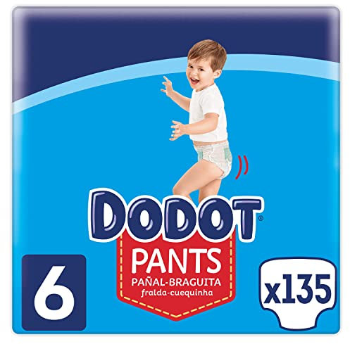 Dodot Pañales Bebé Pants Talla 6 (+15 kg), 135 Pañales, Pañal-Braguita con Ajuste 360° Anti-Fugas