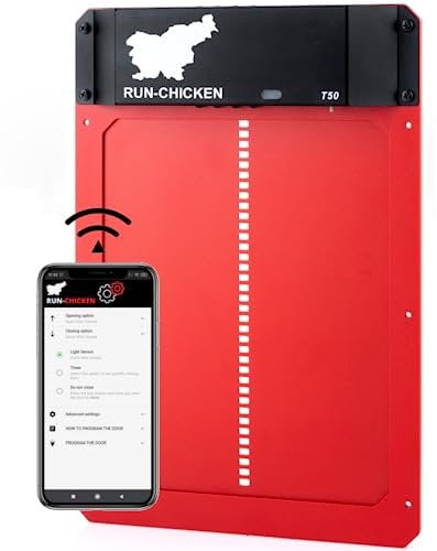 RUN-CHICKEN Model T50, Automatic Chicken Coop Door, Full Aluminum Doors, Light Sensing, Evening and Morning Delayed Opening Timer