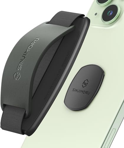 Sinjimoru Abnehmbare Handy Halterung mit Ständer, Elastischer Handy Fingerhalter kompatibel für Wireless Charging Handy Griff Fingerhalterung für iPhone & Android. Sinji Mount S-Grip Olive-Grau