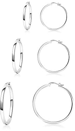 925 Sterling Silver Hoop Earrings,3 Pair Silver Hoop Earrings for Women, Lightweight SmallSilver Hoops Earring,Hypoallergenic 925Silver Hoops Earring for Women 20mm 30mm 40mm PABBEU