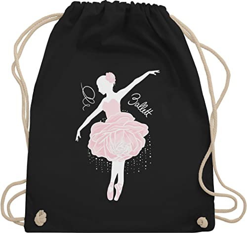 Turnbeutel Rucksack - Kinder Sport Kleidung - Ballerina - weiß/rosa - Unisize - Schwarz - sportbeutel kinderturnbeutel tanzen ballett stoffrucksack tanz dance beutel damen mit spruch tanzsport