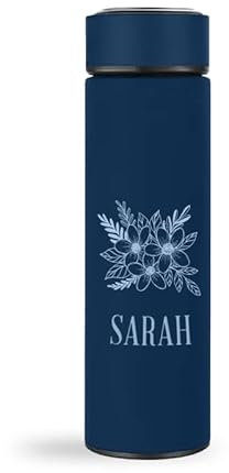 Mabouteille.fr® - Borraccia termica termica per caffè in bambù, 450 ml, personalizzabile con incisione laser, per nome, logo, citazione... [ Thermos riscaldato] (blu)