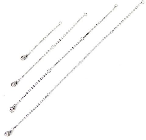 WeddHuis 4 Stück Halskettenverlängerung Silber, 5/10/15/20 cm Halskette Extender Armband Verlängerung Kettenverlängerung für Halsketten Armbänder Schmuckherstellung Damen Herren (4 Größen)