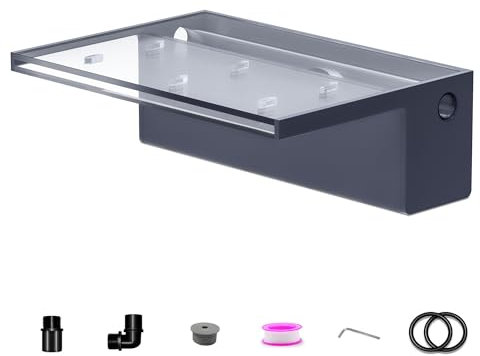 Poolbrunnen, LONGRUNNEW Transparenter Acryl-Pool-Wasserfall-Überlauf mit Rohrverbinder-Kits für Innen- und Außenbereich, dekorativ, 30 cm Pool-Wasserspiel für Garten, Terrasse, Hinterhof, Koi-Teich