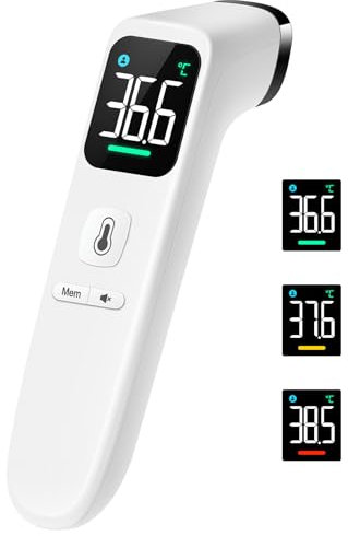 Fieberthermometer Kontaktlos für Babys, Kinder und Erwachsene, Infrarot-Stirnthermometer mit ultraklarem LED-Display, hohe Genauigkeit und Fieberalarm - Weiß