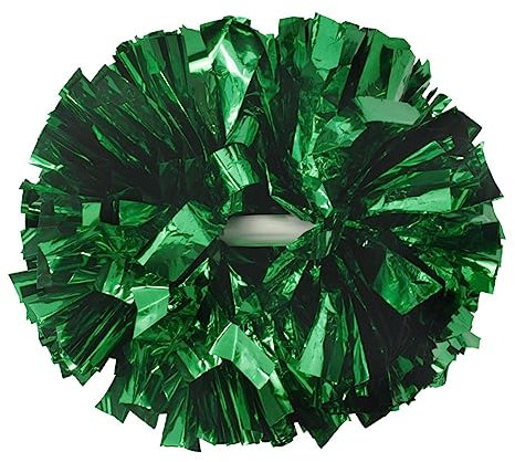 Lovecheer 2 grüne Pompons für Cheerleading, metallische Cheerleading-Pompons mit Taktstockgriff, für Sport, Team, Geist, Basketball, Fußball, Halloween, Party, Anfeuern