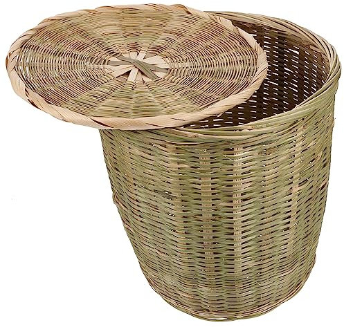 NUOBESTY Poubelle Tissée En Bambou Corbeille Ronde En Rotin Panier À Linge En Osier Corbeille À Papier Pot De Fleur Organisateur De Rangement D'articles Divers Avec Couvercle Pour La