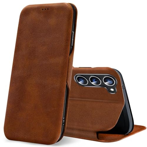 CoolGadget Klapphülle für Samsung Galaxy S24 mit Kartenfach Braun | Business Flip Case mit Standfunktion, Magnetverschluss, strukturierte Oberfläche, schlank und leicht