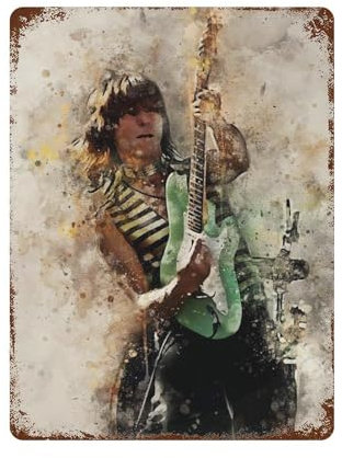NRCKMIHRAE Poster mit Gitarristen Jeff Beck, Wanddekoration, Kunst, Metallblechposter, moderne Wohnkultur, Kunst, Metallposter, Hausbar, Ladendekorationen, Vintage-Schild, Geschenk, 39,9 x 30 cm