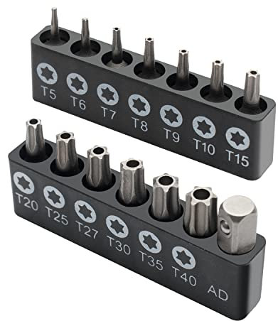 Sternbitsatz mit 12 manipulationssicheren Bits in Torx- und Stern-Format, T5-T40, für Schraubendreher mit 1/4-Zoll-Schaft