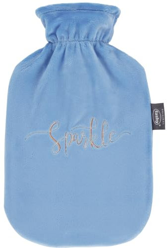 Fashy Wärmflasche 2,0 L mit Flauschbezug mit Stickerei Sparkle, hellblau