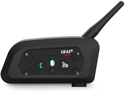 EJEAS V6 Pro Intercomunicador Bluetooth 3.0 para Casco de Motocicleta, con Auricular Inalámbrico y Alcance de Comunicación de 1200M, Conexión con hasta 6 Pilotos, Resistente al Agua