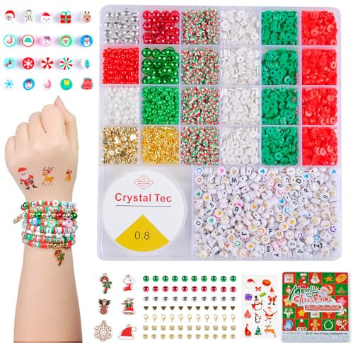 SJZWSD Weihnachten Perlen für Armbänder, Armbandherstellungs-Set, Freundschaftsarmband-Perlen-Set, Verschiedene Anhänger, Perlen Zum Auffädeln Geschenke zu Weihnachten, Geburtstage, Party