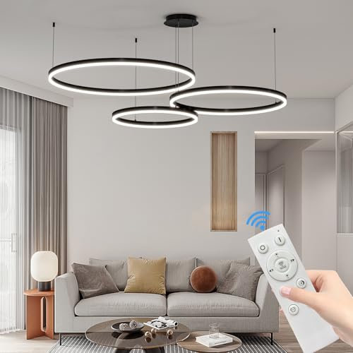 Mikeru 3 Ringe LED Pendelleuchte, 20+40+60cm Dimmbare Hängeleuchte Modern Esszimmer Dimmbar 10% bis 100% 3000K/4500K/6000K Hängelampe LED Esstisch für Wohnzimmer, Küche