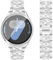 DEALELE Braccialetti e cover in vetro temperato compatibili con Samsung Galaxy Watch 7 44 mm, 20 mm, cinturino in metallo diamantato lucido e custodia protettiva completa per schermo per uomo e donna