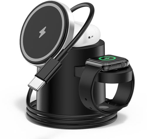 iPhone 16/15 Pro Max 3 in 1 Wireless Charging Station Cube with Night-Lamp, Compatible with MagSafe Magnetic Charger Stand for iPhone 14/13/12/11, Apple Watch, AirPods(Included 1M Fast Charger Cable)