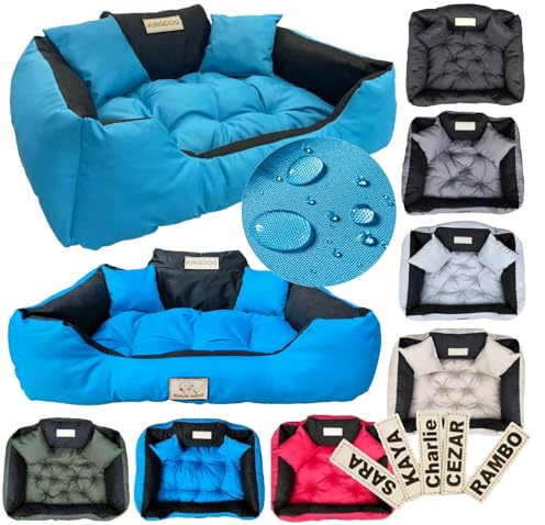 KING DOG Hundebett 130x105 cm personalisiert wasserdicht blau mit Kissen