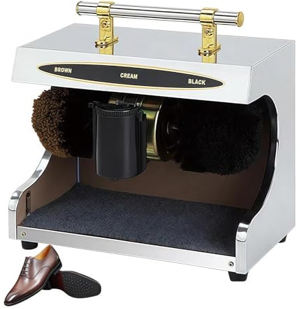 Mixtric Automatischer Schuhputzer, GeräUscharmer Elektrischer Schuhreiniger für Gewerblichen Einsatz, Edelstahl Staubentfernungsset für Zuhause, Hotel und Bank,Silber