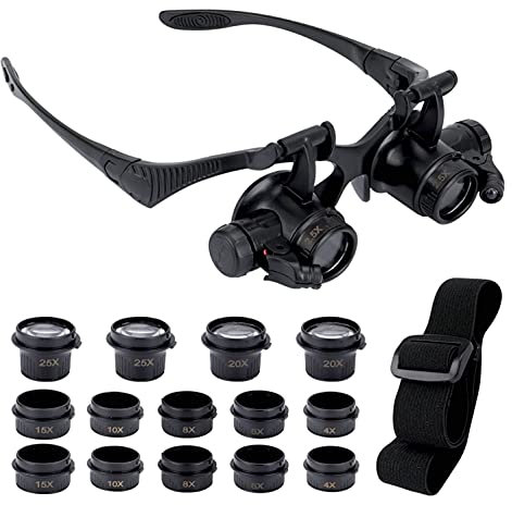 GuDoQi Lupa con Luz LED, Lupas de Gran Aumento, 8 Lentes Intercambiables, Luz 2 LED, Lupa Lectura para Reparaciones, Modelismo, Coser,Soldadura, Joyería y Relojería (2.5X 4X 6X 8X 10X 15X 20X 25X)