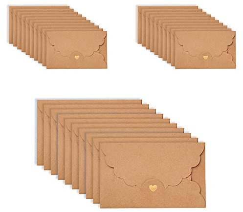 ASFINS Kraftpapier Briefumschläge, 30 Stück Mini Umschläge Geschenkkarte Umschlag für Weihnachten Geschenk Süße Umschlag für DIY Hochzeit Geburtstagsfeier, 17,4 x 11 cm (M)