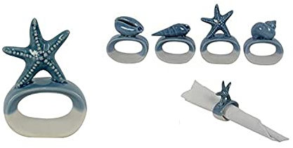 Aurora Store MARINE 12x PORTATOVAGLIOLI in CERAMICA anello per tovagliolo Complemento per Tavola Cucina Tema Mare Decorazione per la Casa, Spiaggia, Barca Decorazioni (Bianco e Azzurro) 6x3x h.3,5 cm