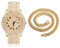 Halukakah Diamanten Gold Uhr Iced Out, Herren Römische Zahlen 18k Echtgold Vergoldetes Quarzarmband 24cm, mit Kubanische-Kette Halskette 45cm, Kostenlose Geschenkbox