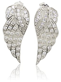 SCHEPPE SCHMUCK -Damen Ohrring Ohrstecker - 925 Sterling Silber - Engelsrufer - Flügel - mit je 31 Cubic Zirkonia