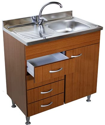 Arredobagno e Cucine Mueble bajo lavabo de teca, 1 puerta y cajonera izquierda, sin fregadero de acero inoxidable, 80 cm